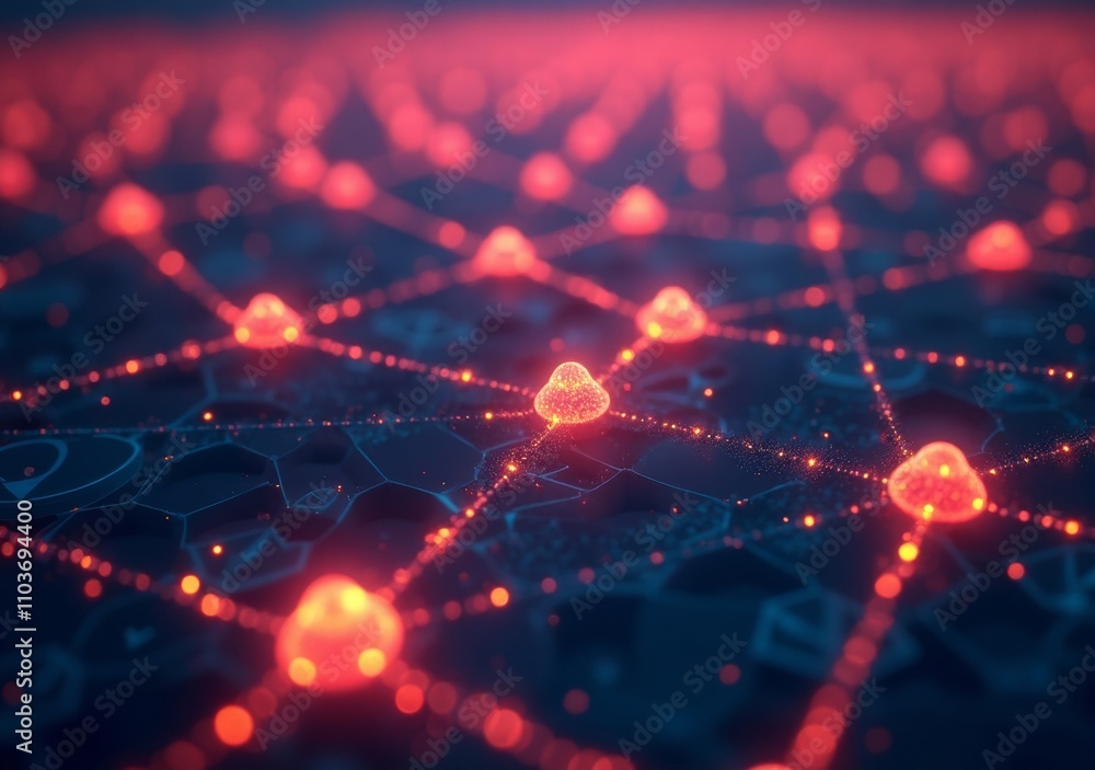 Fototapeta premium Visual representation of interconnected nodes in a digital network with glowing elements