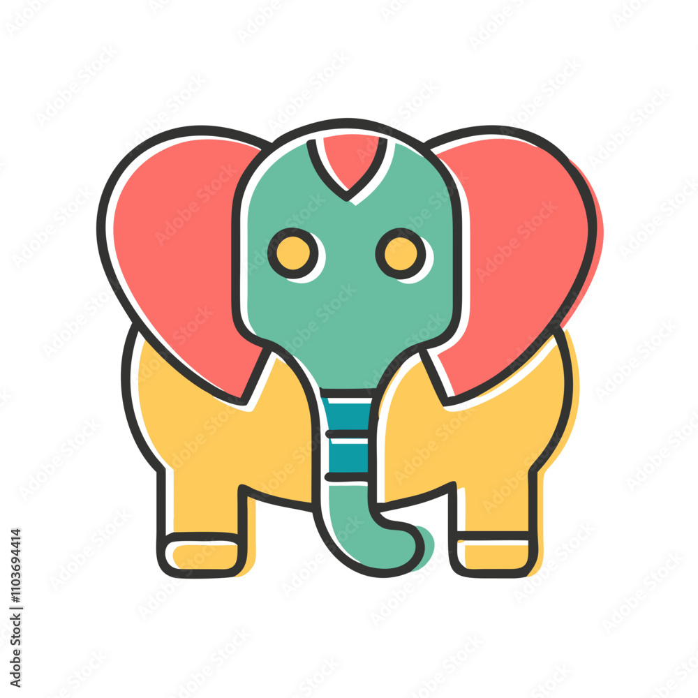 Obraz premium Good icon. Colorful elephant illustration, cheerful mood, playful design, cartoon style, friendly character, copy space