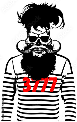 Tête de mort à moustache et barbe hipster skull moustachu et crane barbu pull rayer 3777 photo