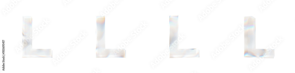 Set of 4 3d letter L with glass distortion effect isolated on a transparent background. 3d transparent elements for graphic design. Set of 4 3d letter L with glass distortion effect isolated on a transparent background. 3d transparent elements for graphic design.