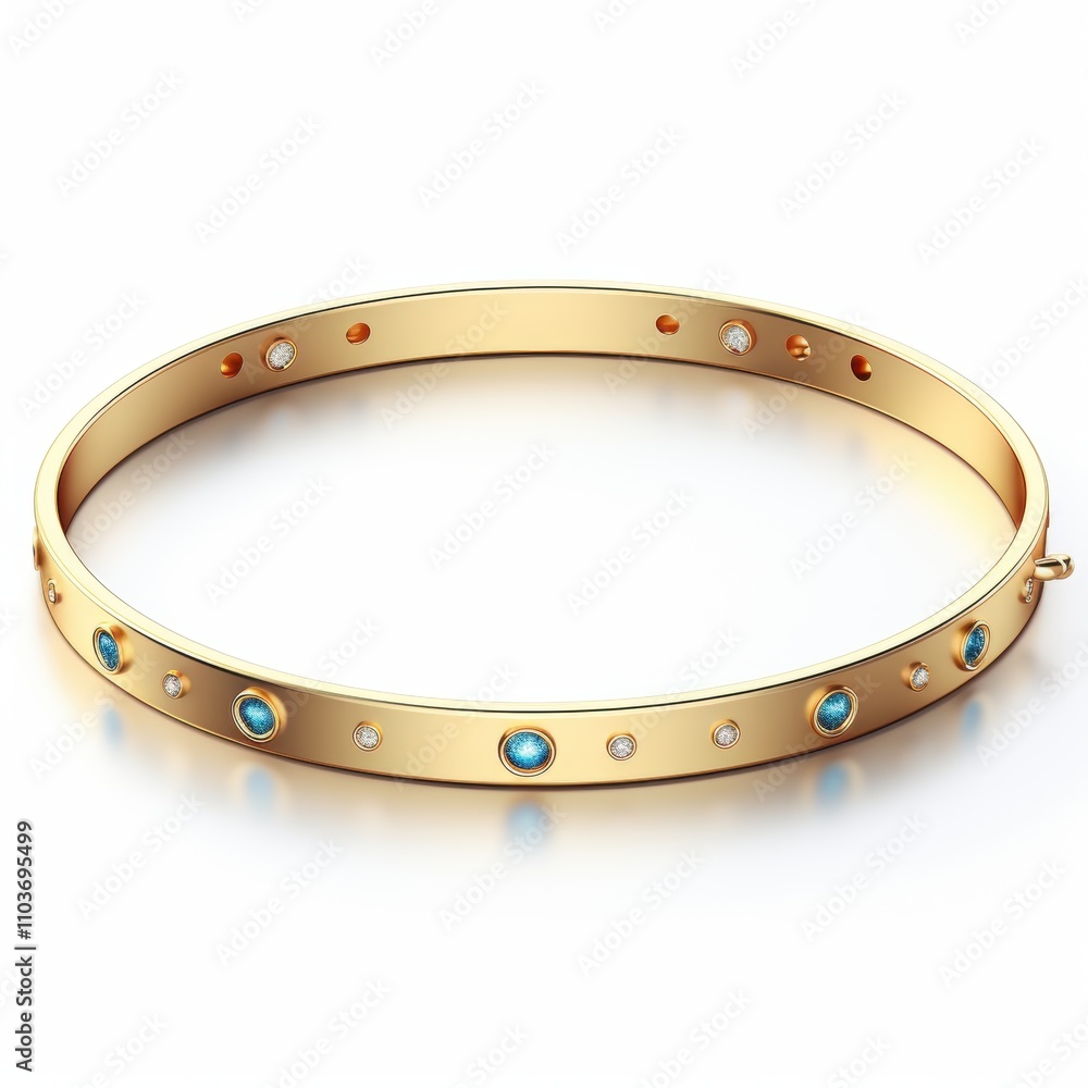 Elegant Gold Bangle Bracelet Adorned with Sparkling Blue and White Stones for Fashionable Accessory in Jewelry Collection