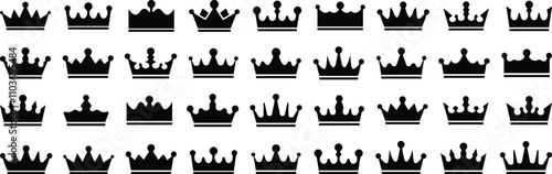 Crown icons set. Royals crown symbol silhouette. Set of black crown icons collection. Vector king and queen crowns black icon on white background. Emblem and Royal symbols.