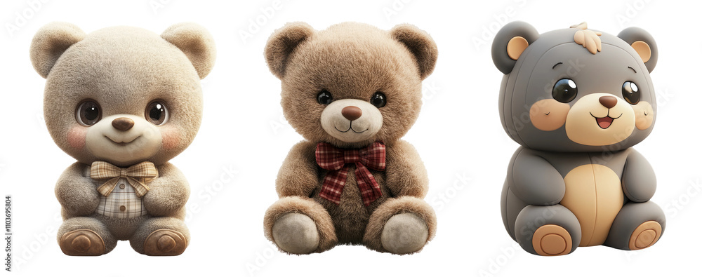 Obraz premium Cute Cartoon Teddy Bears on Transparent Background