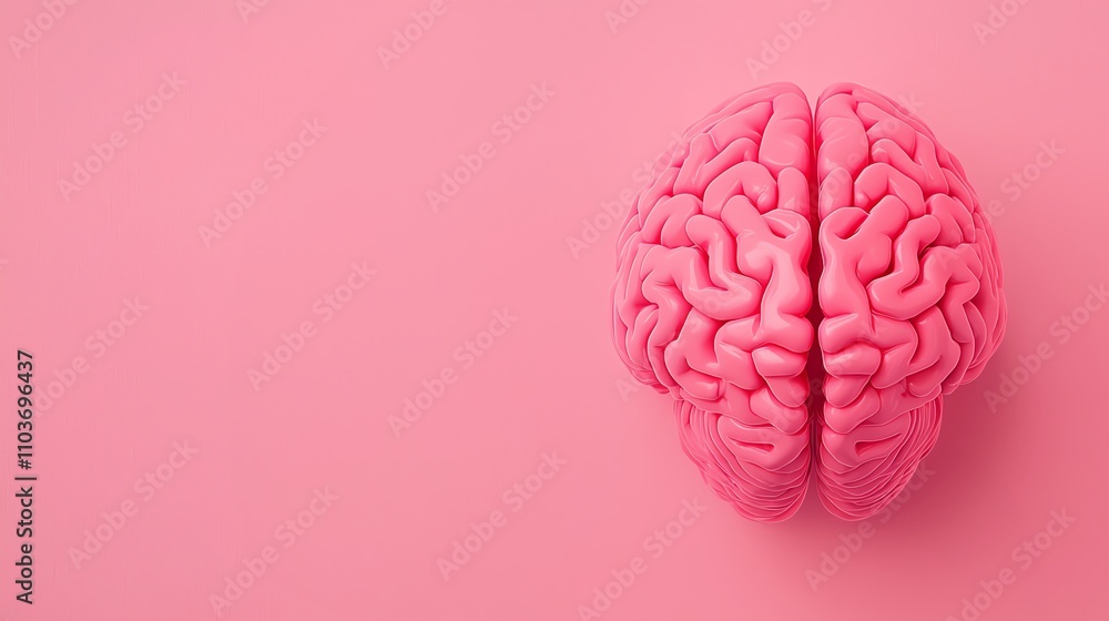 Pink human brain model on pastel background, symbolizing creativity, intelligence, and mental health. Pink human brain model on pastel background, symbolizing creativity, intelligence, and mental health.