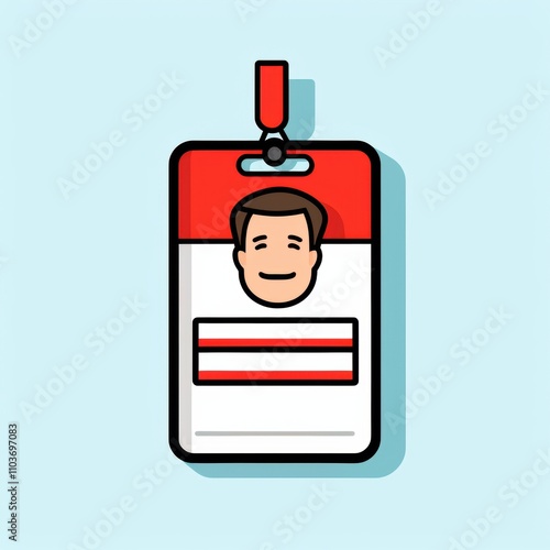 Identification Badge with Photo Illustration Featuring a Simple Design, Red Accents, and Blank Space for Personal Details on a Light Blue Background photo