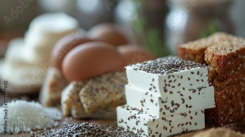 Vegan Egg Replacements: Products like tofu or flaxseed serve as plant-based substitutes for eggs in baking and cooking, providing texture and binding without animal products.
 photo