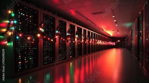 Festive Data Center: Christmas Lights Adorn Server Racks