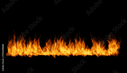 Flames on black background. Fire blaze flames on black background. Fire burn flame isolated, abstract texture. Flaming explosion effect with burning fire.