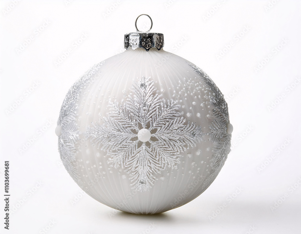 A classic white Christmas ornament adorned with a silver snowflake pattern, perfect for a festive winter display A classic white Christmas ornament adorned with a silver snowflake pattern, perfect for a festive winter display