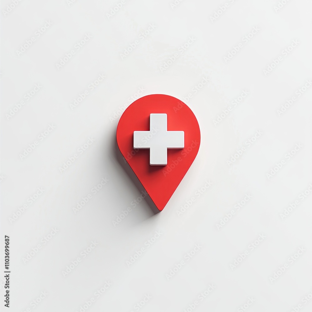Obraz premium Red location marker with white plus sign.