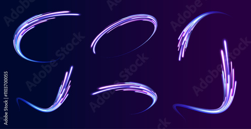 Colorful Light Trails, Long Time Exposure Motion Blur Effect. Abstract fire flare trace lens flares acceleration speed motion on night road. Acceleration speed motion on night road. 