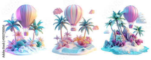Colorful Hot Air Balloon in Paradise Landscape