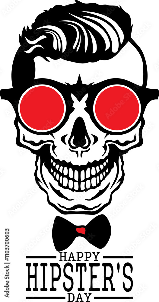Fototapeta premium Tête de mort hipster skull et crane lunette de soleil noeud papiloon 