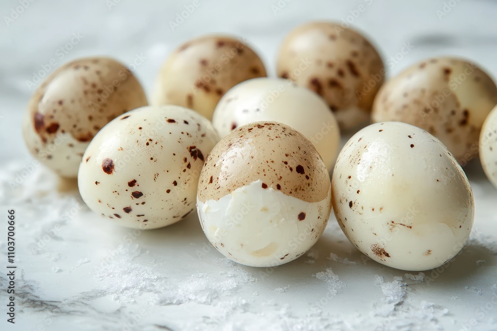 Peeled and unpeeled boiled quail eggs Peeled and unpeeled boiled quail eggs