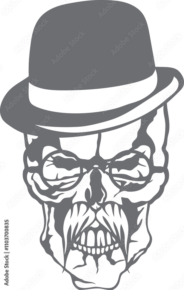 Tête de mort à moustache hipster skull moustachu et crane chapeau lunette Tête de mort à moustache hipster skull moustachu et crane chapeau lunette