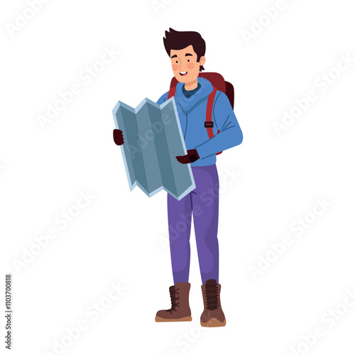 explorer standing holding a map