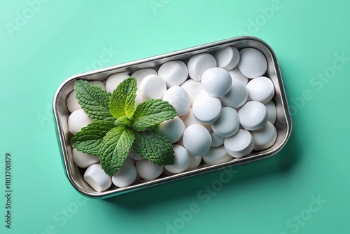Realistic 3D Drone Shot of White Mint Candy Box Mockup
