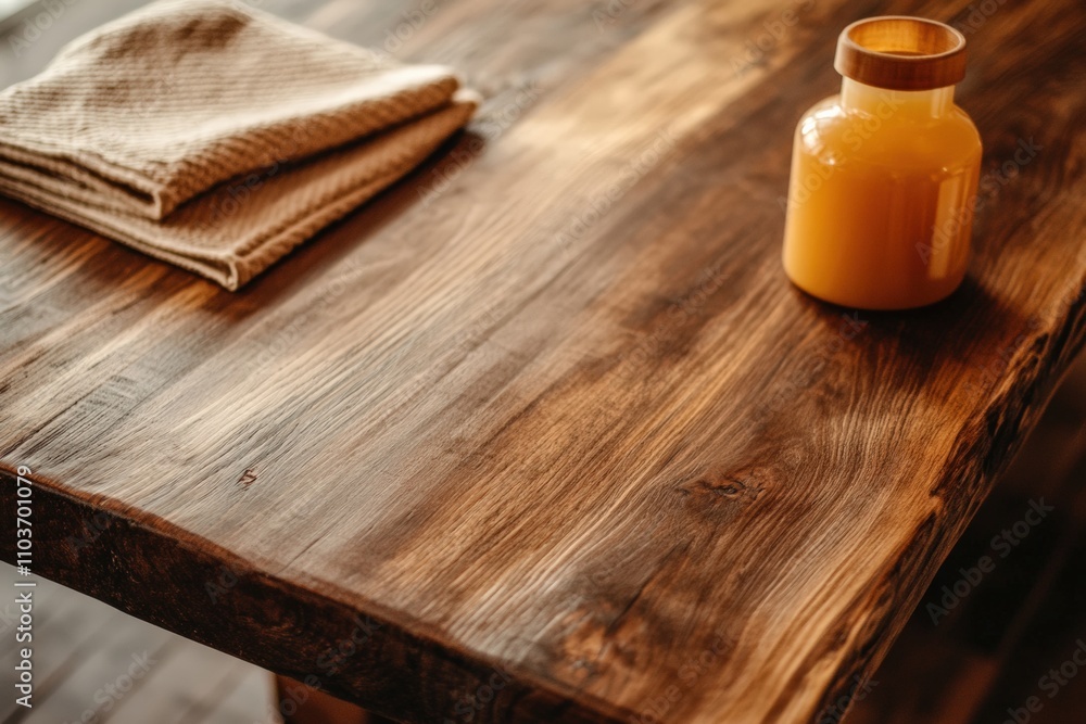 Wooden countertop freshly polished with a warm, natural glow Wooden countertop freshly polished with a warm, natural glow