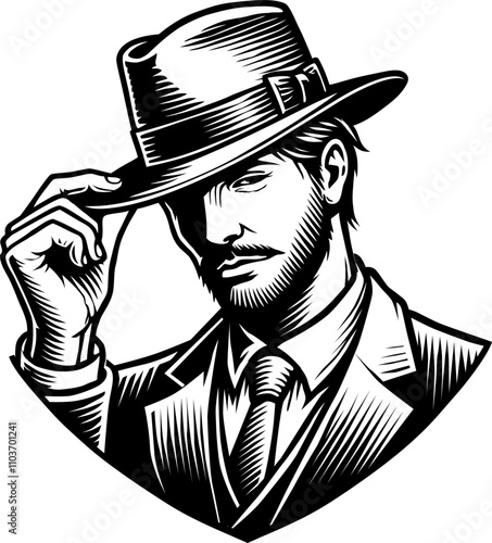 Arrogant young man silhouette detailed vector graphics art to print on T Shirt or magazine book cover