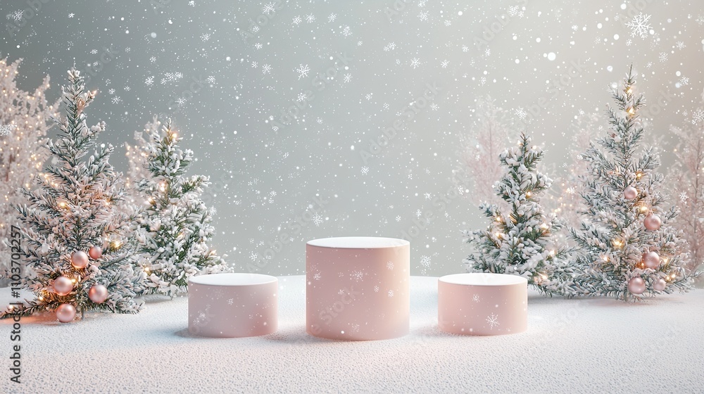 Product mockup scene for the winter holiday. Festive background with empty podium. Product mockup scene for the winter holiday. Festive background with empty podium.