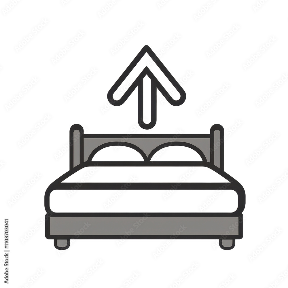 Bold Room Upgrade Icon with Bed and Upward Arrow Bold Room Upgrade Icon with Bed and Upward Arrow