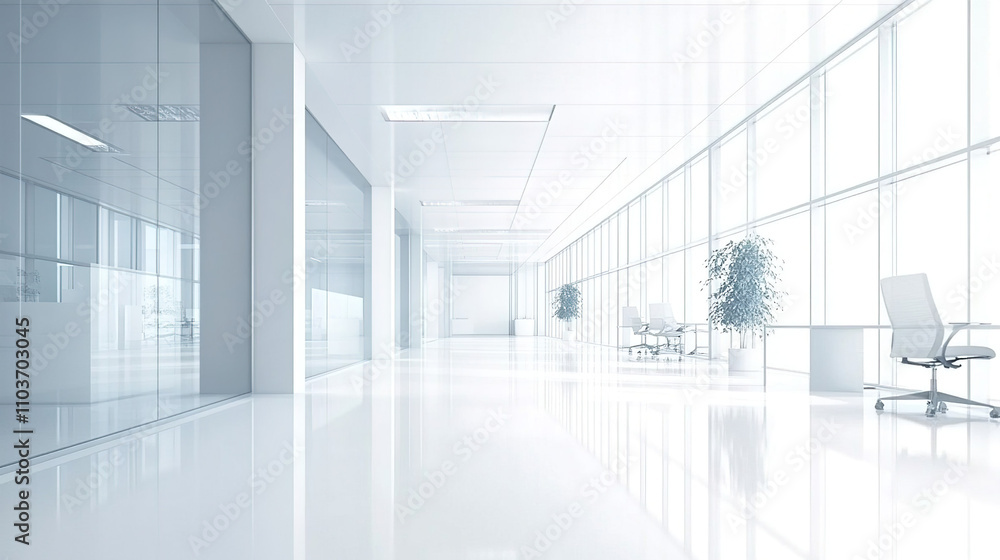 Clean office space with white walls and floors. Clean office space with white walls and floors.