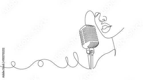 line art style vector illustration of a person singing   retro style microphone eps 10