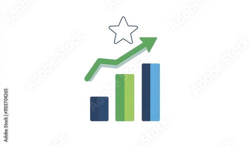 Here's a description and keywords for your image... Upward trending bar graph with star, illustrating growth and success.