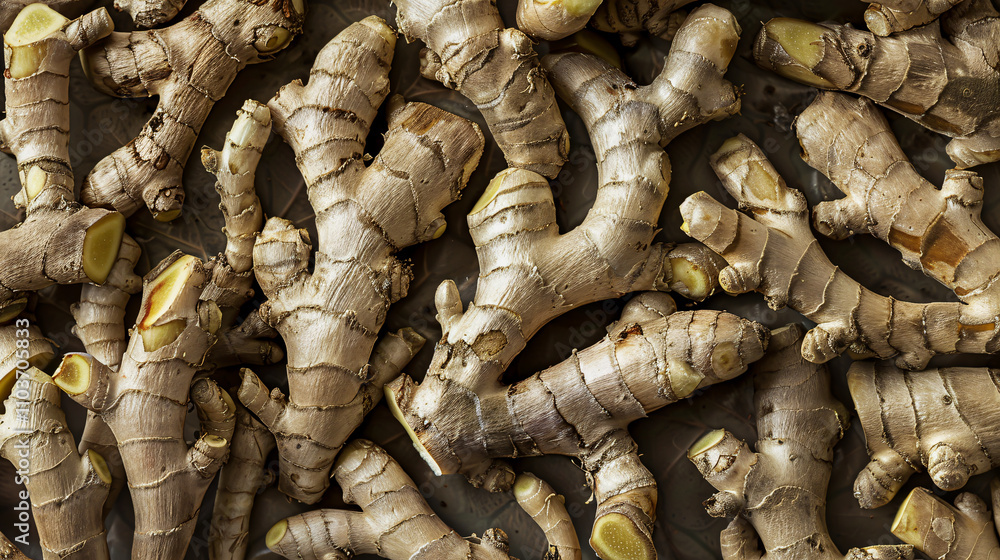 Texture of fresh ginger roots as a background. Texture of fresh ginger roots as a background.