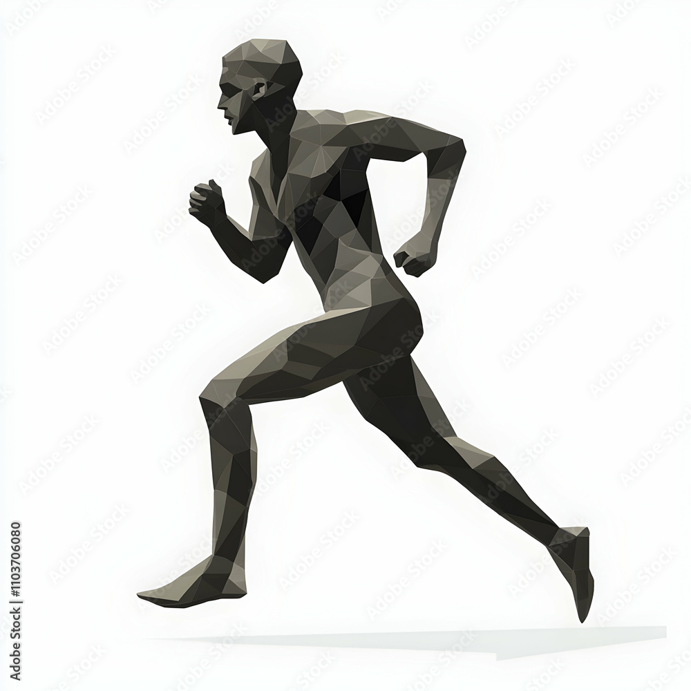 A low-poly, simple vector illustration of an athlete running with sharp edges and motion blur on a white background. A low-poly, simple vector illustration of an athlete running with sharp edges and motion blur on a white background.