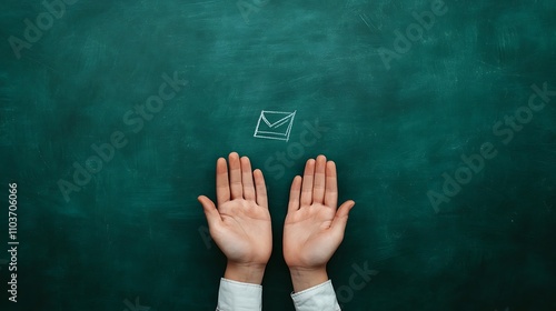 Hands displaying an ethereal educational symbol, contrasted with a dynamic back-to-school setting featuring chalkboards and children’s artwork, bathed in warm natural sunlight 