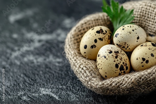 Quail eggs with a backdrop Organic items Space for writing Fresh quail eggs photo