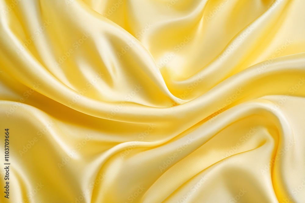 Fototapeta premium Elegant yellow silk satin fabric with smooth folds, creating a luxurious and soft texture with gentle highlights, perfect for a refined and serene background.