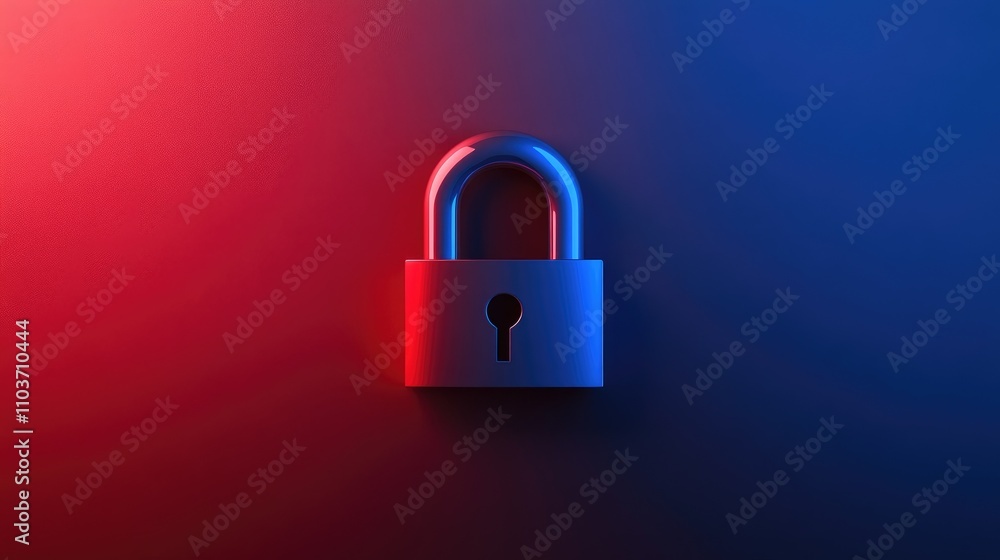 Minimalist padlock design in red and blue tones on a smooth gradient background symbolizing digital security and data protection themes Minimalist padlock design in red and blue tones on a smooth gradient background symbolizing digital security and data protection themes