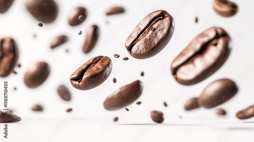 Coffee Beans Falling on White Background Coffee Beans Falling on White Background