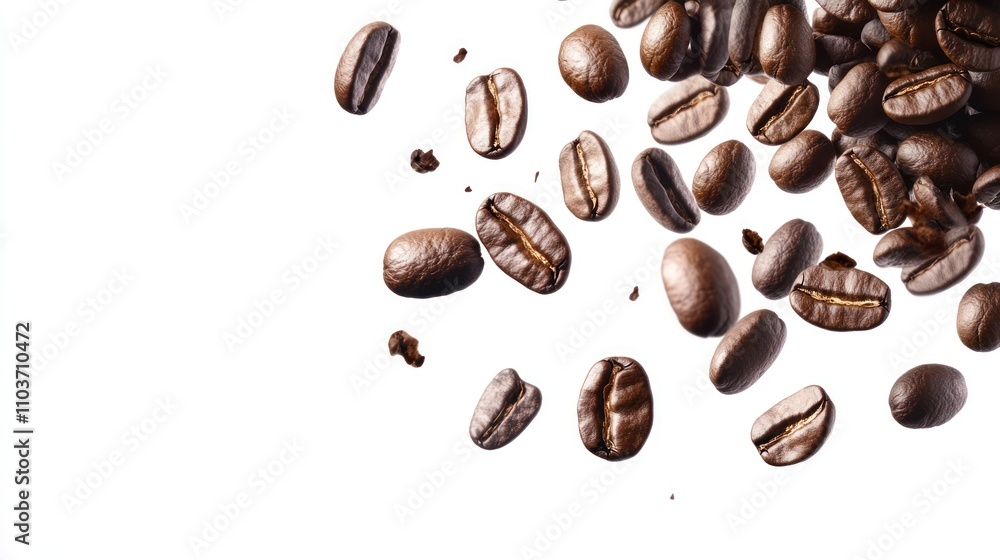 Obraz premium Coffee Beans Falling on a White Background