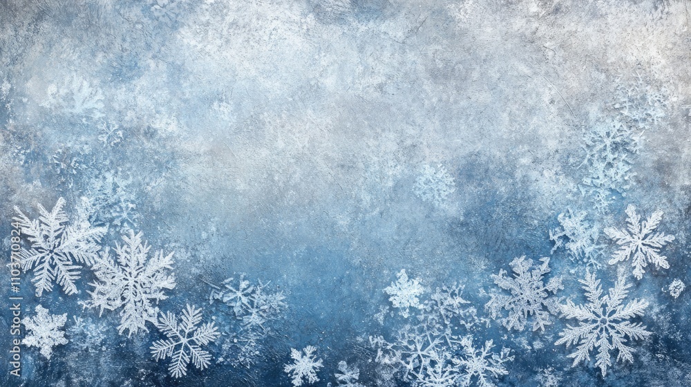 Stunning winter backdrop showcasing intricate frosty snowflakes against a cool blue gradient, ideal for holiday and celebration designs. Stunning winter backdrop showcasing intricate frosty snowflakes against a cool blue gradient, ideal for holiday and celebration designs.