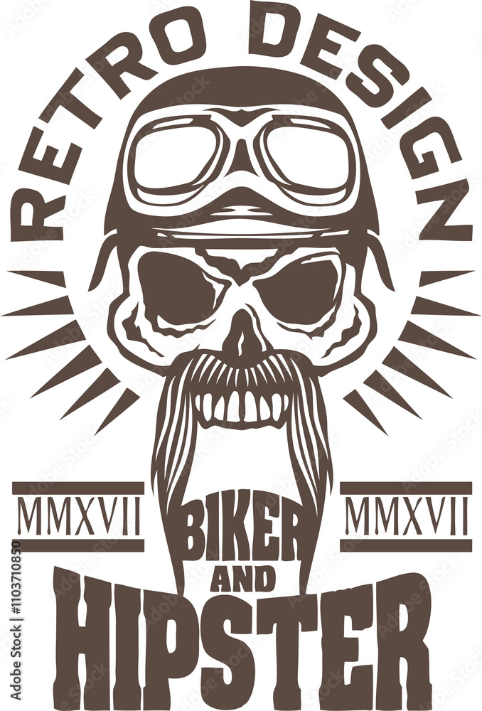 Tête de mort à moustache hipster skull moustachu et crane lunette de moto casque biker Tête de mort à moustache hipster skull moustachu et crane lunette de moto casque biker