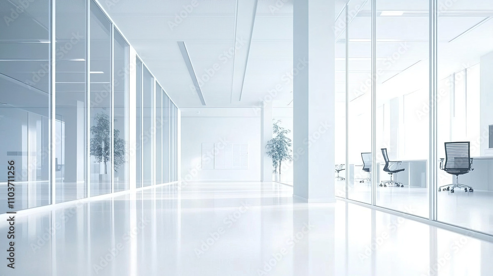 Clean office space with white walls and floors. Clean office space with white walls and floors.
