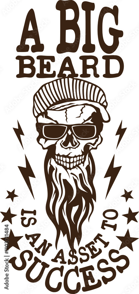 Fototapeta premium Tête de mort barbe hipster skull barbu crane lunette et casquette