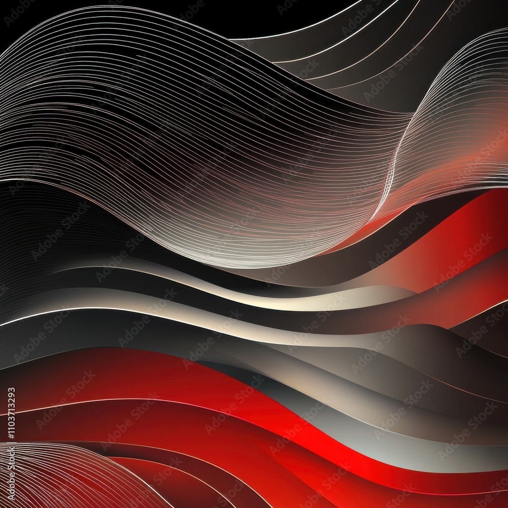 Abstract waves in red and silver hues create a dynamic and modern artistic design. Abstract waves in red and silver hues create a dynamic and modern artistic design.
