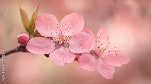 Macro Shot of Pink Flower in Full Bloom with Pollen-Covered Stamen on Soft Blurred Background