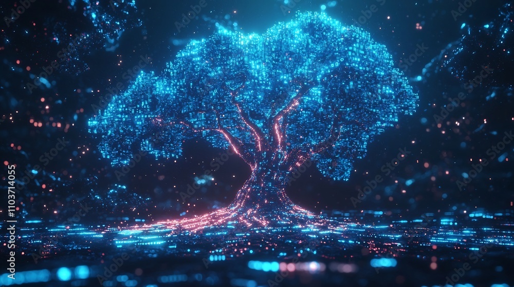 Glowing Digital Tree of Infinite Possibilities Thriving in Ethereal Space Glowing Digital Tree of Infinite Possibilities Thriving in Ethereal Space