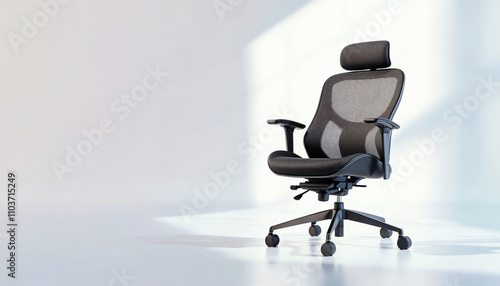 A sleek ergonomic office chair with a high back, armrests, and modern design against a white background.

 photo