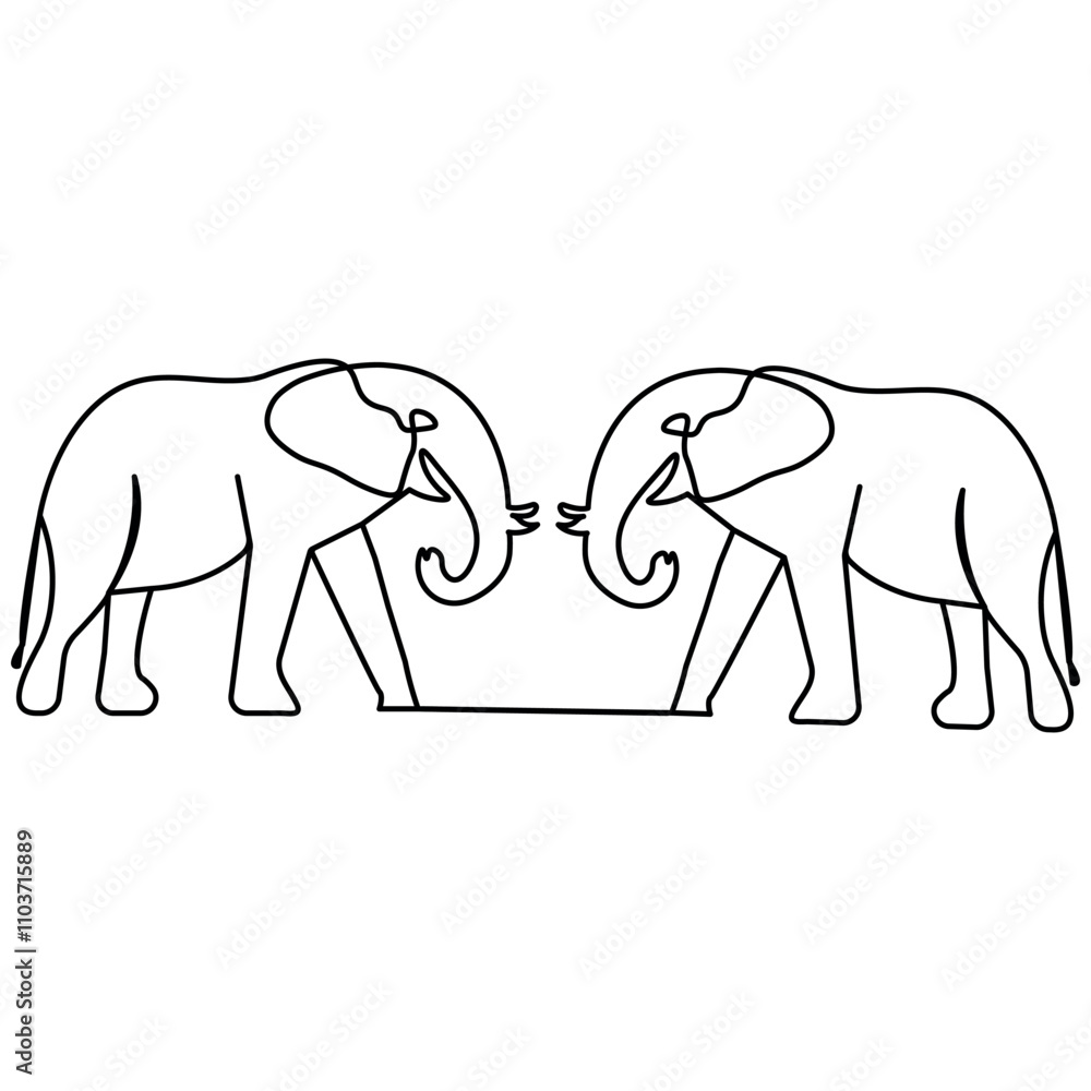 Obraz premium Elephant single line art, continuous one line drawing of Isolated outline vector icon 