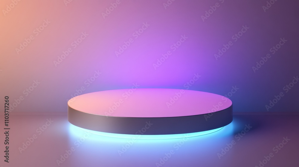 Neon Lit Circular Platform, Futuristic Minimalist Display Stand Neon Lit Circular Platform, Futuristic Minimalist Display Stand
