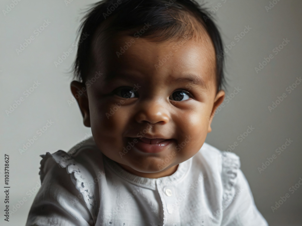 A baby smiling with pure innocence and joy. A baby smiling with pure innocence and joy.