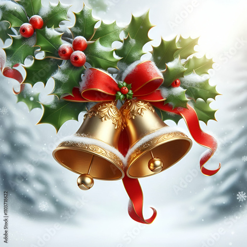 christmas bells with holly
