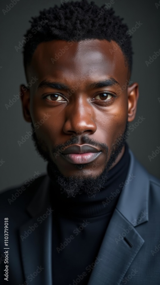 Obraz premium Close-Up Portrait of Confident Man with Dark Skin