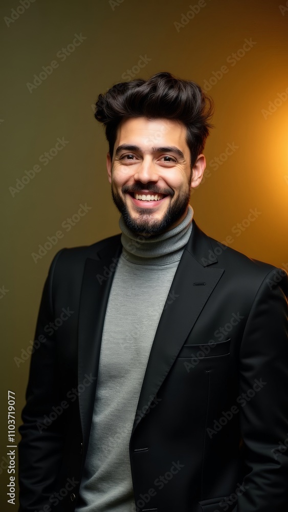 Fototapeta premium Portrait of Stylish Man with Elegant Smile in Suit